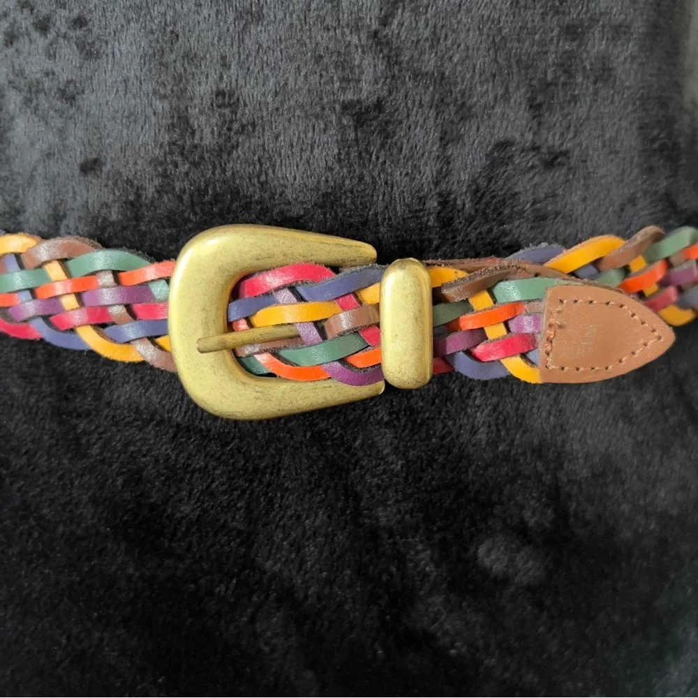 90s Arizona Jeans Rainbow Braided Brass Belt - Women’s Small/Juniors ML